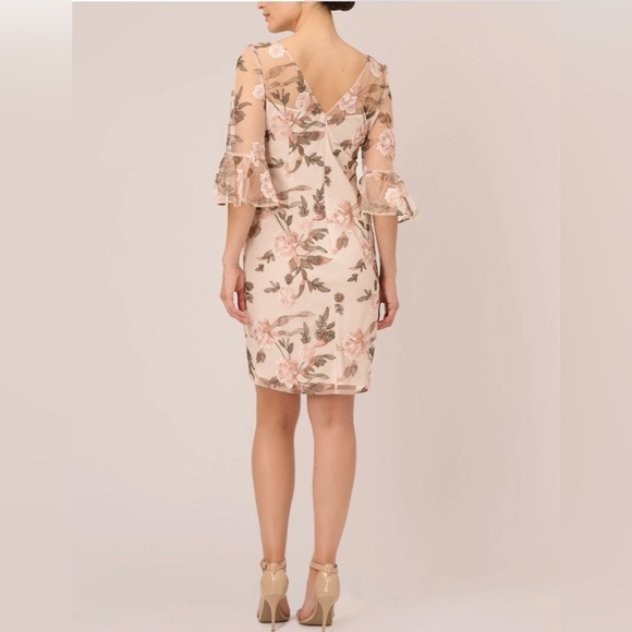 ADRIANNA PEPELL FLORAL EMBROIDERED BELL SLEEVE SHEATH DRESS - Picture 5 of 8